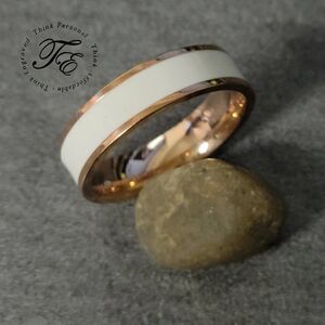 Men's Promise Ring White Ceramic Inlay Rose Rold